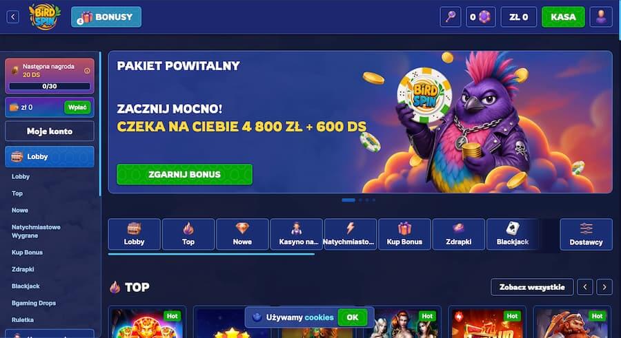 Bonus powitalny non-sticky w kasynie BirdSpin