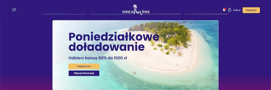 Bonus Poniedziałkowe doładowanie w kasynie DreamWins.