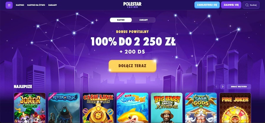 Strona startowa i bonus powitalny Polestar Casino.