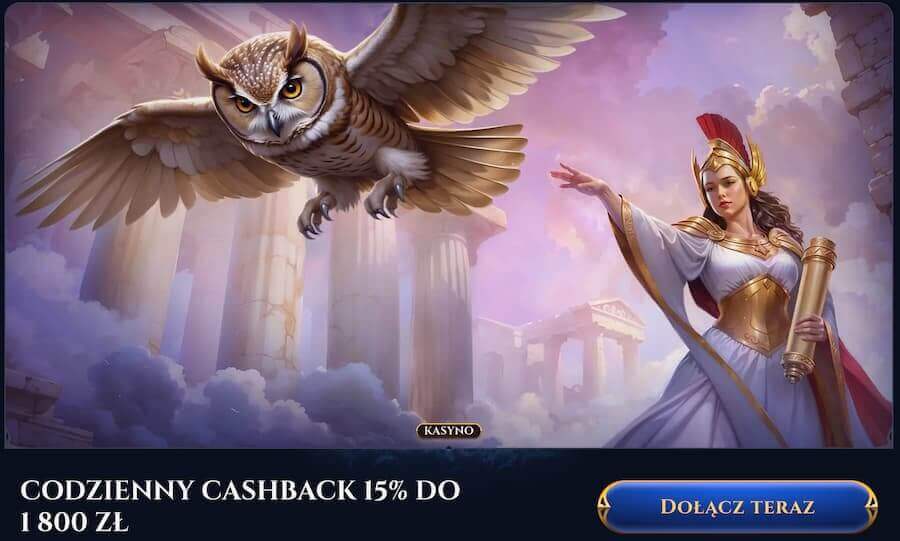 CaZeus Casino – codzienny bonus cashback 15% do 1800 PLN