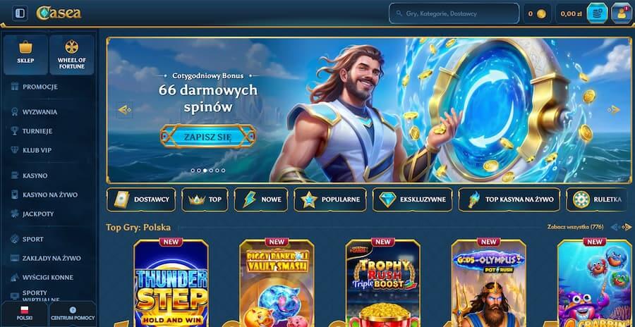 Zrzut ekranu strony głównej Casea Casino