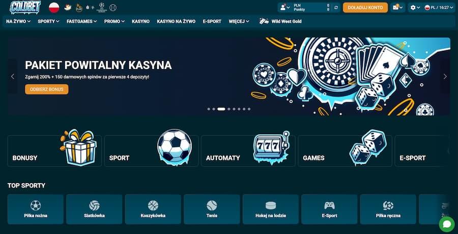 Zrzut ekranu strony głównej Coldbet Casino