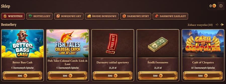 Sklep lojalnościowy w CrazyTower Casino widok nagród