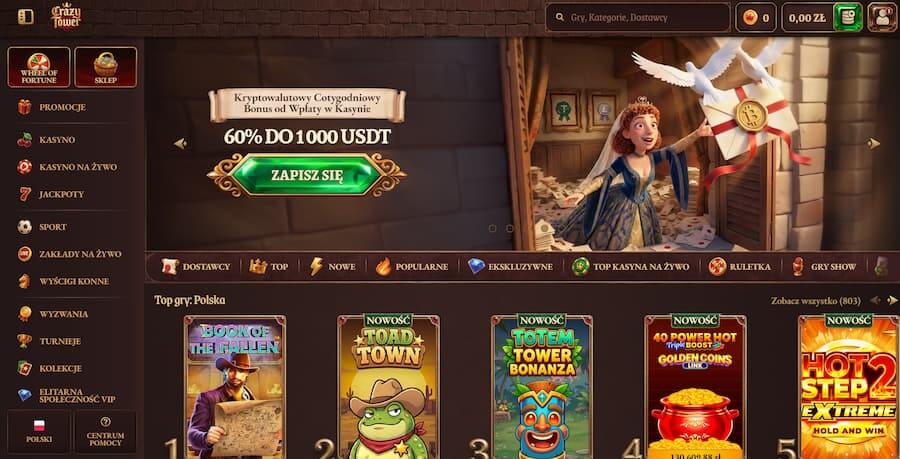 Strona główna CrazyTower podczas testu