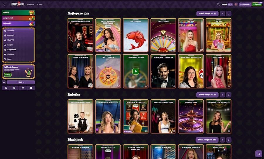 Kasyno na żywo w Happy Jokers Casino podczas testu