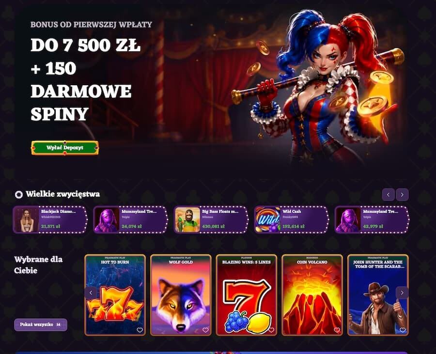 Strona główna Happy Jokers Casino podczas testu