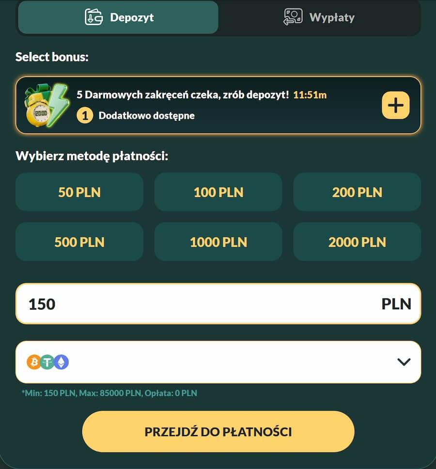 Wpłata kryptowalutami w Lemon Casino