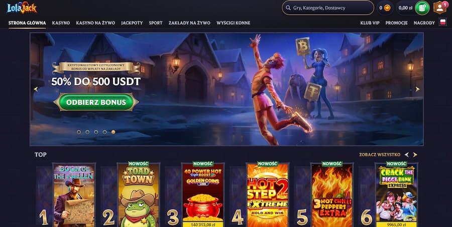 Strona główna LolaJack Casino podczas testu