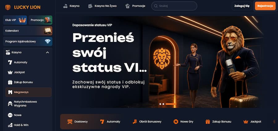 Strona główna Lucky Lion podczas testu