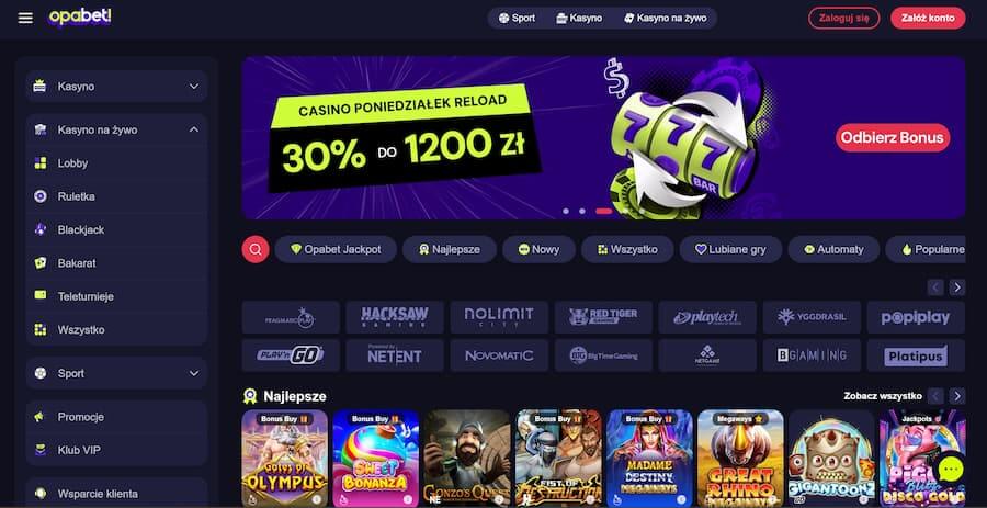 Zrzut ekranu strony głównej Opabet Casino
