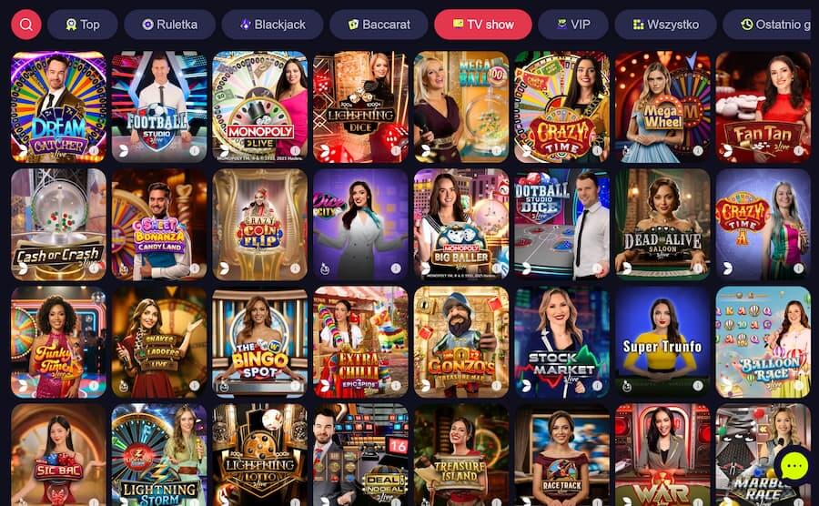 Zrzut ekranu sekcji teleturniejów w Opabet Casino