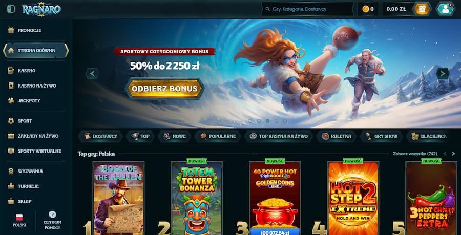 Strona główna Ragnaro Casino podczas testu