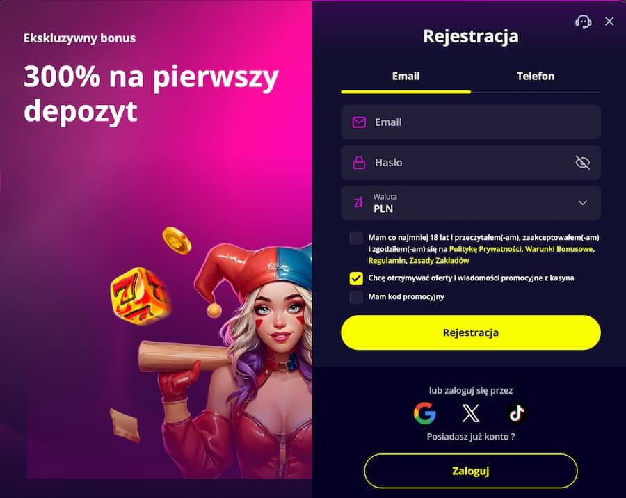 Ekskluzywny bonus za rejestrację
