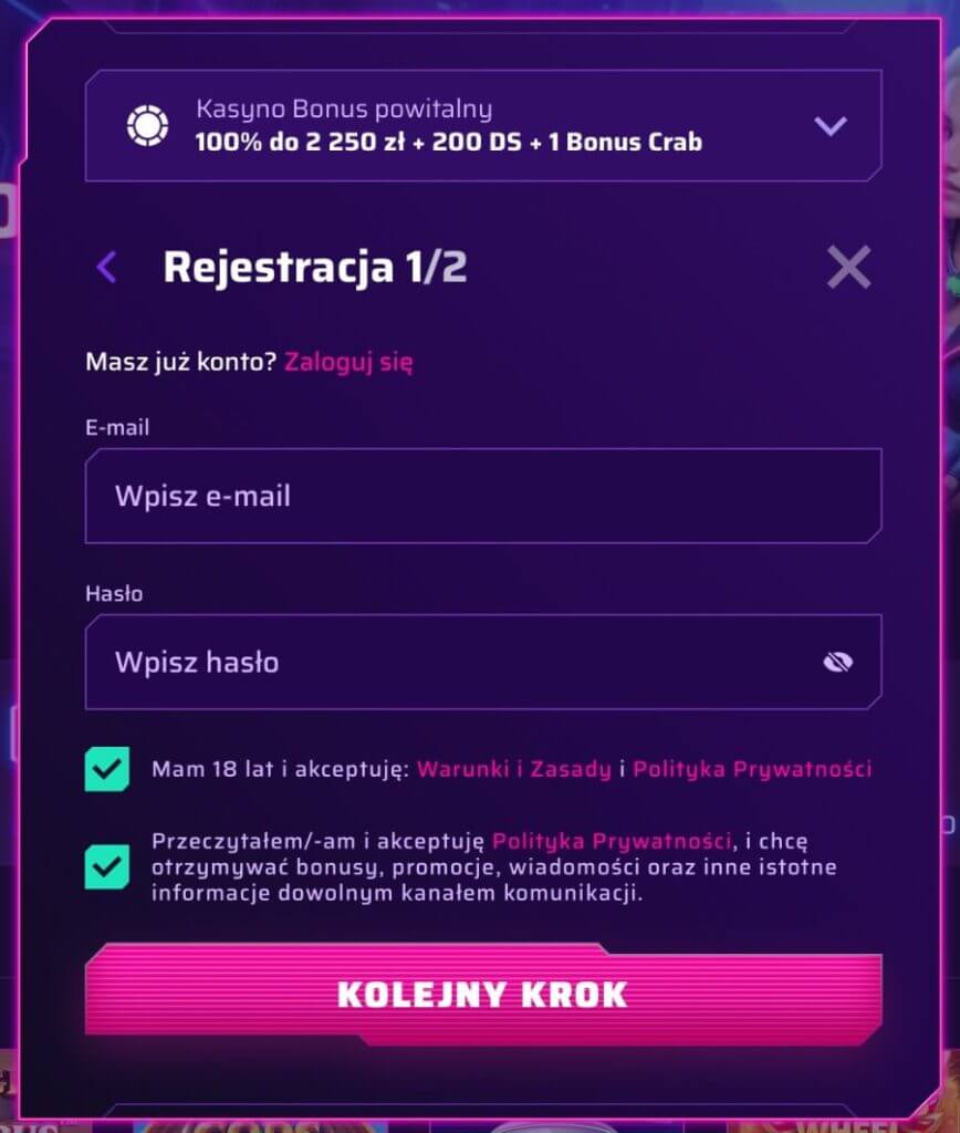 Jak zarejestrować się w kasynie RobyCasino