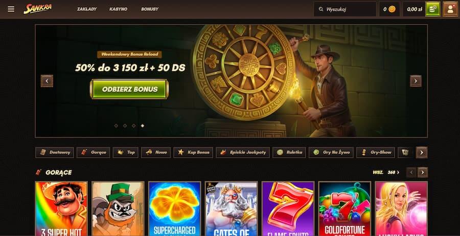 Zrzut ekranu strony głównej Sankra Casino