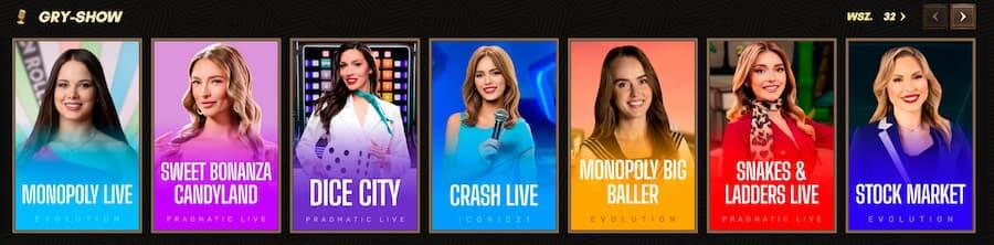 Zrzut ekranu sekcji teleturniejów w Sankra Casino