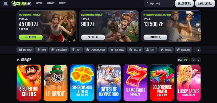 Strona główna Slimking Casino podczas testu