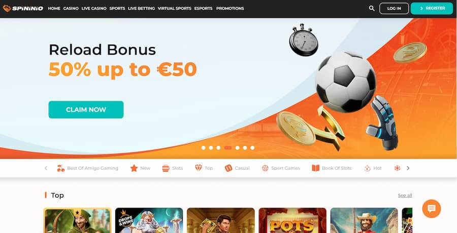 Strona główna Spininio podczas testu