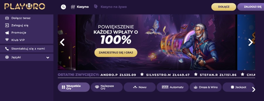 Strona główna kasyna PlayOro