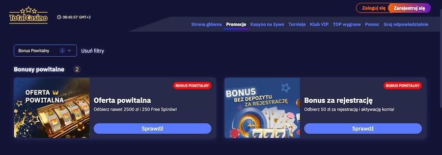 Bonusy powitalne w Total Casino