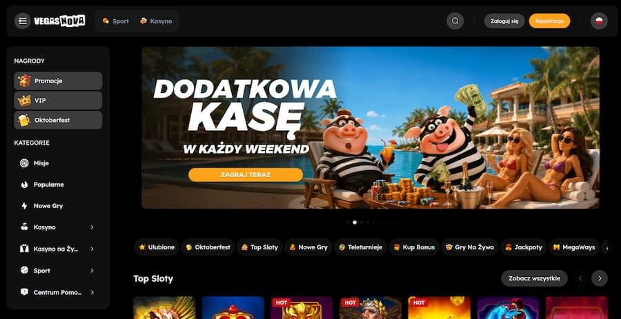 Zrzut ekranu strony głównej VegasNova Casino
